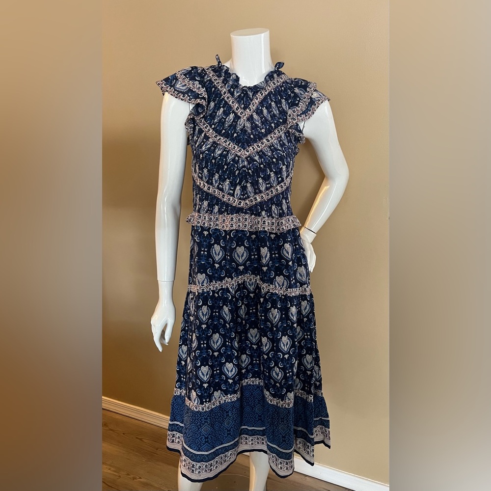 SEA NEW YORK Brigitte Smocked Printed Cotton Midi Dress